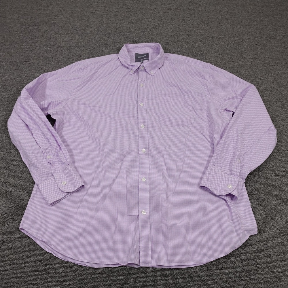 Bonobos Shirt Mens XL Purple Gingham Standard Fit Long Sleeve Button Down Dress